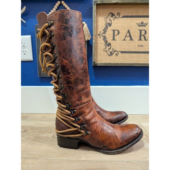 Freebird by Steven Reese Cognac Lace Up Tall Riding Boot Women's 9 Leather - Picture 2 of 15